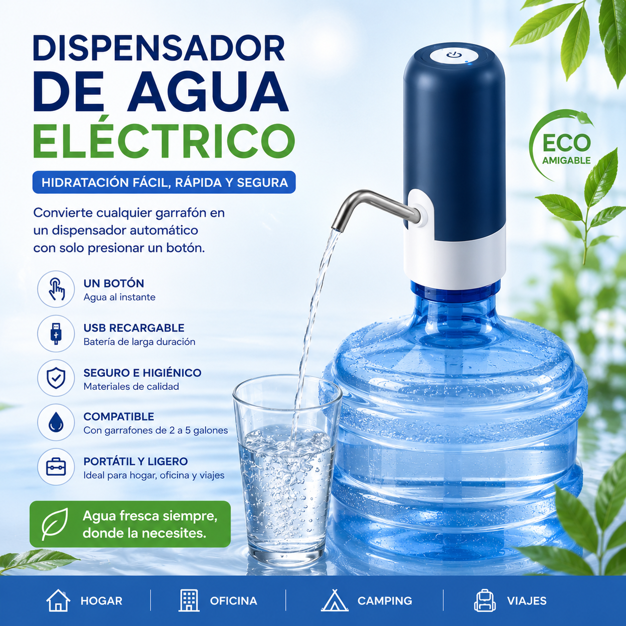 Dispensador de Agua Automático Portátil -  Para Botella de Galón Universal