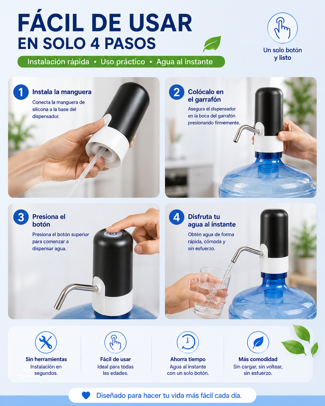 Dispensador de Agua Automático Portátil -  Para Botella de Galón Universal